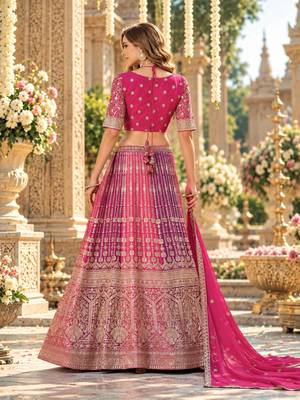 Rani&Purple Georgette Semi Stitched Lehenga Choli with Embroidery & Diamond Work 3