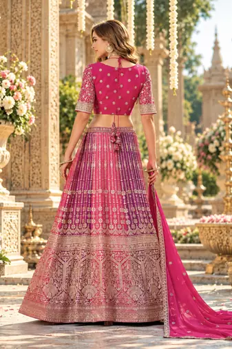 Rani&Purple Georgette Semi Stitched Lehenga Choli with Embroidery & Diamond Work
