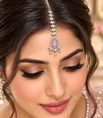 Pink Stone Maang Tikka, Indian Bridal Forehead Jewelry
