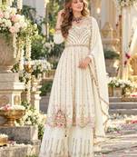 White chinon readymade suit with embroidery & sequence work