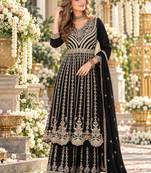 Black chinon readymade suit with embroidery & sequence work
