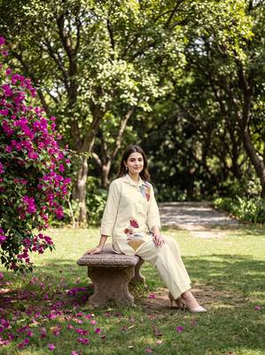 White embroidered khadi cotton 2 piece co-ord sets for women 3