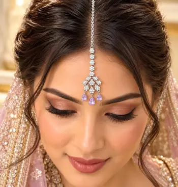 Lavender Crystal Maang Tikka, Indian Bridal Forehead Jewelry 1