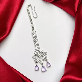 Lavender Crystal Maang Tikka, Indian Bridal Forehead Jewelry 2