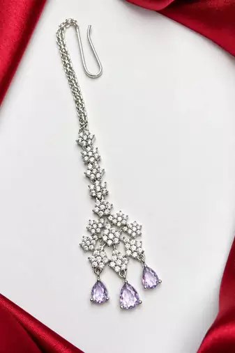 Lavender Crystal Maang Tikka, Indian Bridal Forehead Jewelry