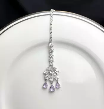 Lavender Crystal Maang Tikka, Indian Bridal Forehead Jewelry 3