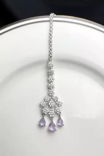 Lavender Crystal Maang Tikka, Indian Bridal Forehead Jewelry