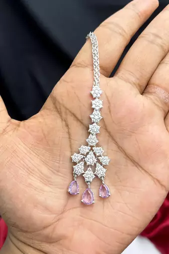 Lavender Crystal Maang Tikka, Indian Bridal Forehead Jewelry