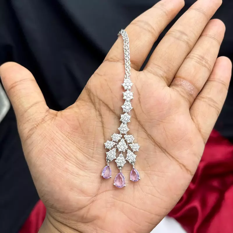Lavender Crystal Maang Tikka, Indian Bridal Forehead Jewelry