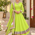 parrot green color mirror hand and gota pati work organza silk blend anarkali lehenga set 