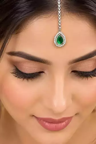 Green Teardrop Maang Tikka, Kundan Bridal Forehead Jewelry