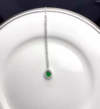 Green Teardrop Maang Tikka, Kundan Bridal Forehead Jewelry 3