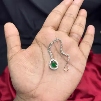 Green Teardrop Maang Tikka, Kundan Bridal Forehead Jewelry 4