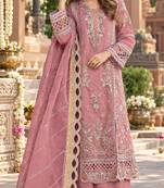 Pink chiffon semi stitched suit with embroidery & sequence work