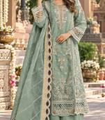 Blue chiffon semi stitched suit with embroidery & sequence work