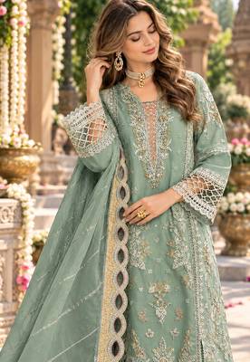 Blue chiffon semi stitched suit with embroidery & sequence work 2