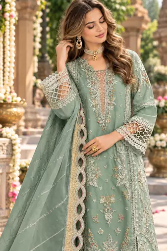 Blue chiffon semi stitched suit with embroidery & sequence work