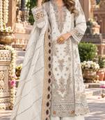 White chiffon semi stitched suit with embroidery & sequence work