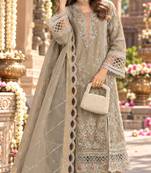 Beige chiffon semi stitched suit with embroidery & sequence work