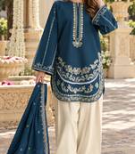 Navy silk blend semi stitched suit with embroidery work