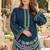 Navy silk blend semi stitched suit with embroidery work