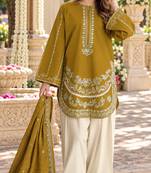 Mustard silk blend semi stitched suit with embroidery work