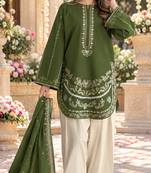 Green silk blend semi stitched suit with embroidery work