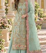 Sky blue chiffon semi stitched suit with embroidery & sequence work