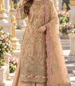 Orange chiffon semi stitched suit with embroidery & sequence work