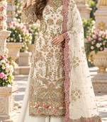 White chiffon semi stitched suit with embroidery & sequence work