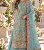 Blue chiffon semi stitched suit with embroidery & sequence work