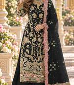 Black chiffon semi stitched suit with embroidery & sequence work