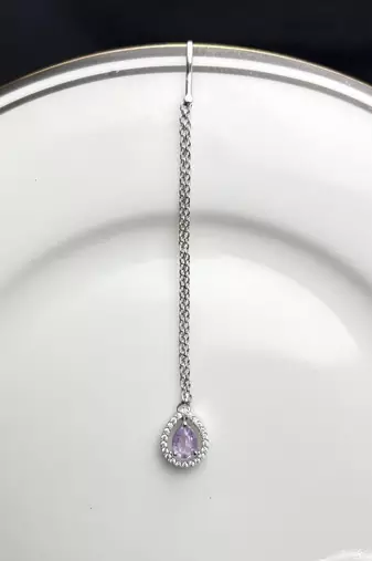 Purple Teardrop Maang Tikka, Silver Tone Bridal Headpiece