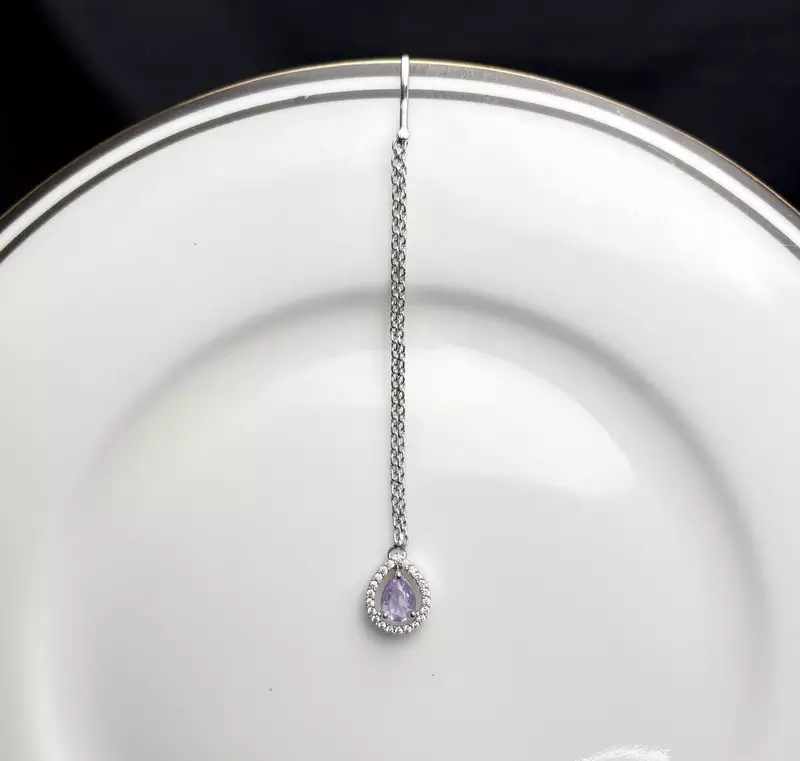 Purple Teardrop Maang Tikka, Silver Tone Bridal Headpiece