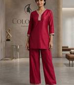 Pink vichitra silk embroidered 2 piece co-ord sets for women