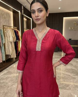 Pink vichitra silk embroidered 2 piece co-ord sets for women 2