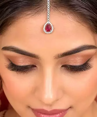 Red Stone Maang Tikka, Indian Bridal Headpiece 1
