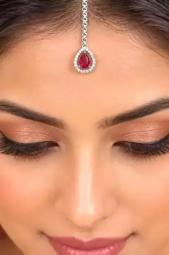 Red Stone Maang Tikka, Indian Bridal Headpiece