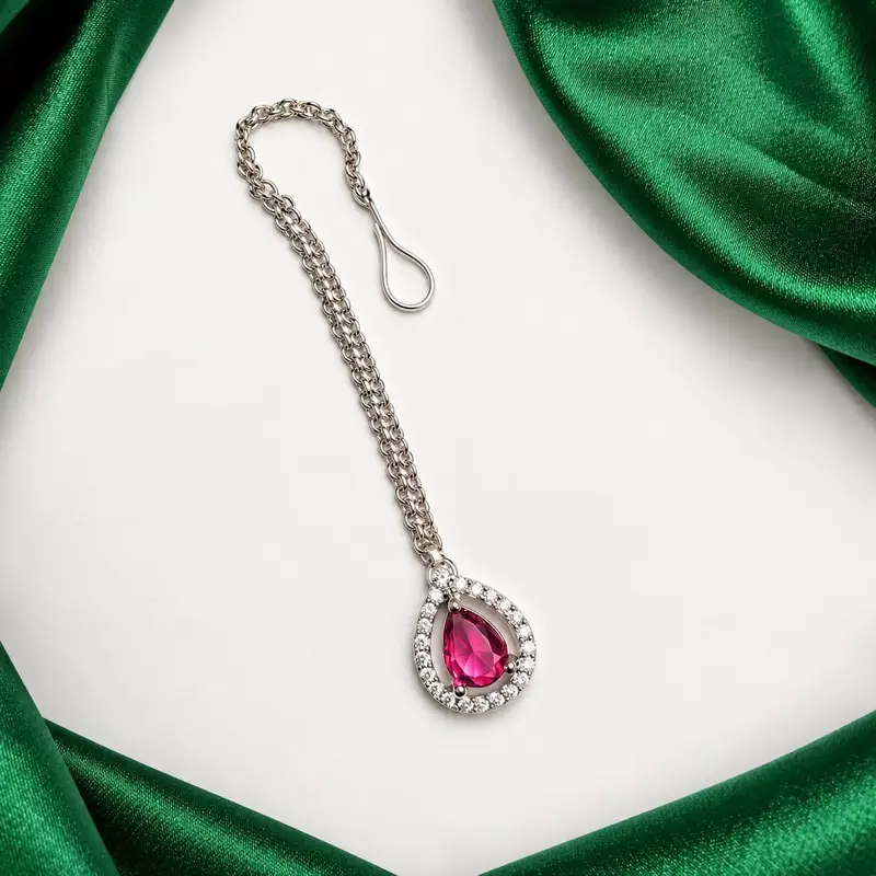 Red Stone Maang Tikka, Indian Bridal Headpiece