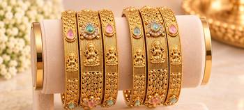 Multicolor copper bangles with bar stone & kundan     6 pcs 2