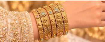 Multicolor copper bangles with bar stone & kundan     6 pcs 3