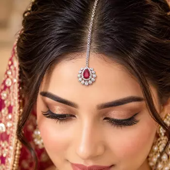 Ruby Maang Tikka, Indian Bridal Forehead Jewelry 1