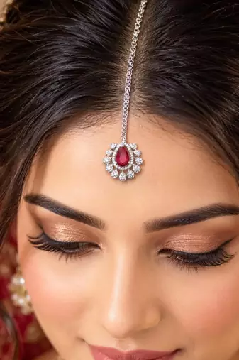 Ruby Maang Tikka, Indian Bridal Forehead Jewelry