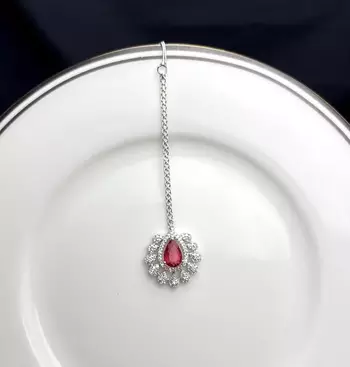 Ruby Maang Tikka, Indian Bridal Forehead Jewelry 2