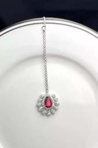 Ruby Maang Tikka, Indian Bridal Forehead Jewelry