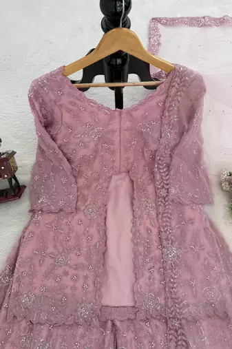onion pink color thread,sequence and rivet moti work faux georgette top palazzo set