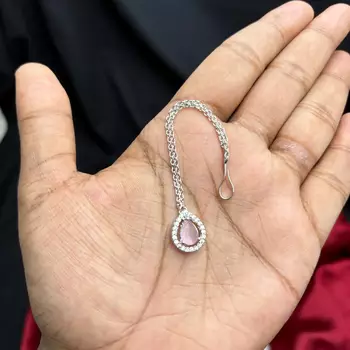 Pink Teardrop Maang Tikka, CZ Halo Bridal Forehead Jewelry 3