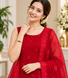 red color thread work faux georgette top palazzo set