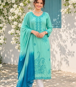 sky blue color thread work rayon salwar kameez set