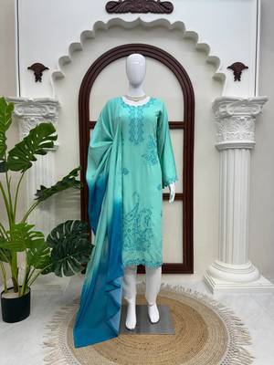 sky blue color thread work rayon salwar kameez set 3